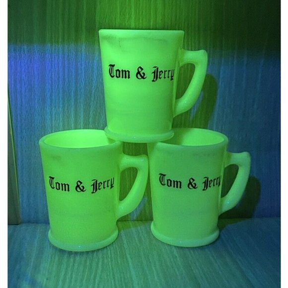 McKee Other - MCKEE TOM & JERRY MUG CUP URANIUM GLASS LIGHT GREEN GLASS  set of 3